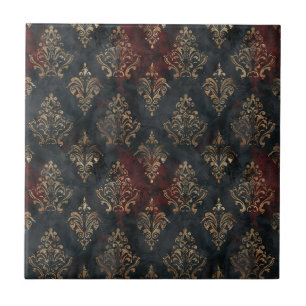 Perzisch Goud Damask Noir Patroon (2) Tegeltje
