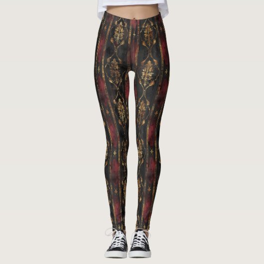 Perzisch Goud Damask Noir Patroon (3) Leggings (Voorkant)