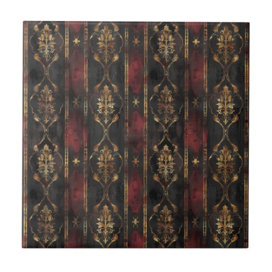 Perzisch Goud Damask Noir Patroon (3) Tegeltje (Voorkant)
