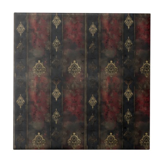 Perzisch Goud Damask Noir Patroon (4) Tegeltje (Voorkant)