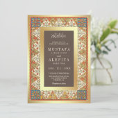  Perzisch Goud Lijst Bruin Moslim Bruiloft Kaart (Staand voorkant)