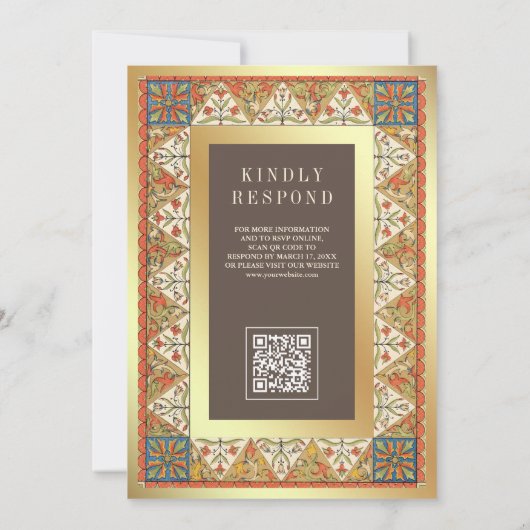  Perzisch Goud Lijst Bruin Moslim Bruiloft Kaart (Achterkant)