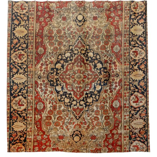 Perzisch Kashan Burnt Oranje Geel  Douchegordijn (Voorkant)