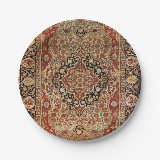 Perzisch Kashan Burnt Oranje Geel  Papieren Bordje (Voorkant)