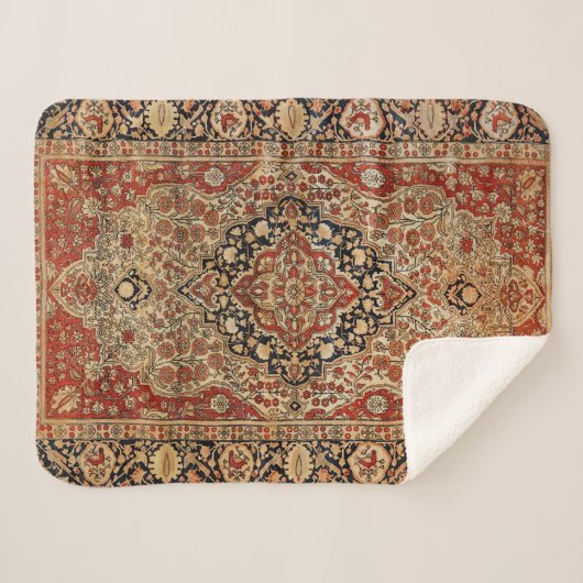 Perzisch Kashan Burnt Oranje Geel  Sherpa Deken (Voorkant (horizontaal))