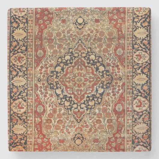 Perzisch Kashan Burnt Oranje Geel  Stenen Onderzetter (Voorkant)