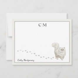 Perzisch Kat Gray Border Monogram Naam Opmerkingsk Notitiekaartje