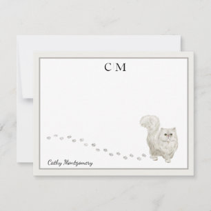 Perzisch Kat Gray Border Monogram Naam Opmerkingsk Notitiekaartje