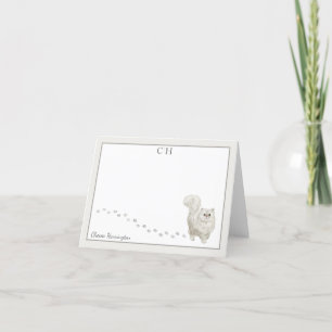 Perzisch Kat Grijze Grensmonogram Naam gevouwen Bedankkaart