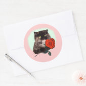 Perzisch Kat met Roos Geschenken en Kleding Ronde Sticker (Envelop)