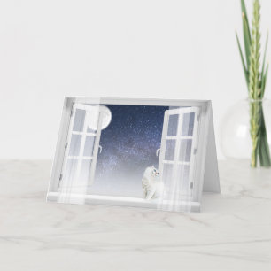 Perzisch katje in venster feestdagen kaart