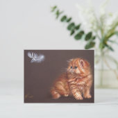 Perzisch kitten en veer briefkaart (Staand voorkant)