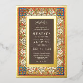  Perzisch Lijst Bruin Moslim Trouwgoud Folie Uitnodiging (Voorkant)