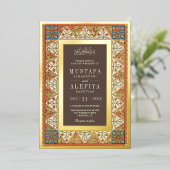  Perzisch Lijst Bruin Moslim Trouwgoud Folie Uitnodiging (Staand Voorkant)