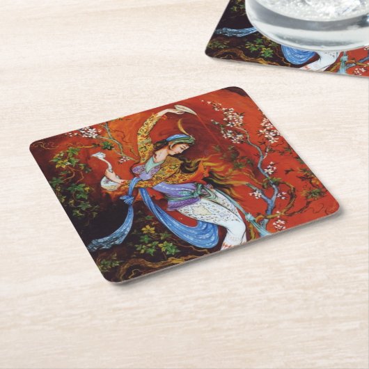 Perzisch meisje dat wijn van jug schildert kartonnen onderzetters (Schuin)