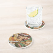 Perzisch Miniatuur Nymph met setar in detail Zandsteen Onderzetter (Zijkant)