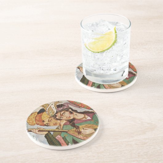 Perzisch Miniatuur Nymph met setar in detail Zandsteen Onderzetter (Zijkant)