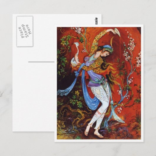 Perzisch miniatuurschilderend briefkaart (Voorkant / Achterkant)