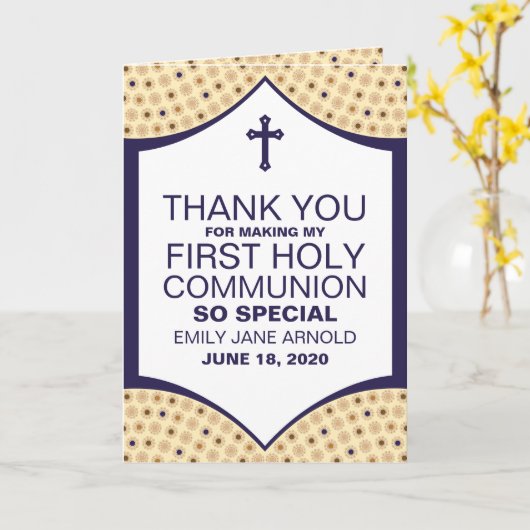 Perzisch Patroon, Eerste Heilige Communie Dank u Kaart (Gele Bloem)