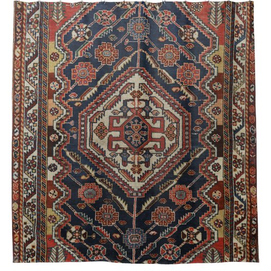 Perzisch Qashqai Aztec Royal Blue Red Douchegordijn (Voorkant)