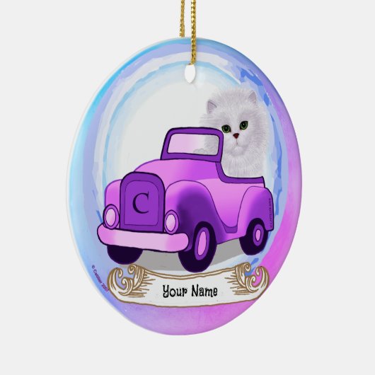 Perzisch rijdende kattenauto keramisch ornament (Rechts)