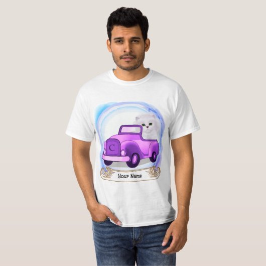 Perzisch rijdende kattenauto t-shirt (Voorkant volledig)