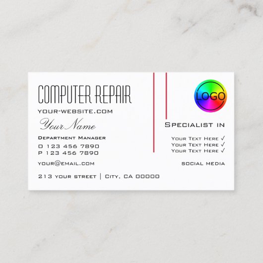 Perzisch Rood en Wit Chic met Logo Professional Visitekaartje (Achterkant)