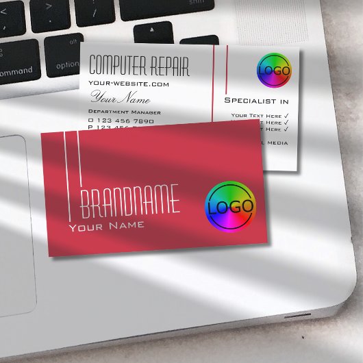 Perzisch Rood en Wit Chic met Logo Professional Visitekaartje