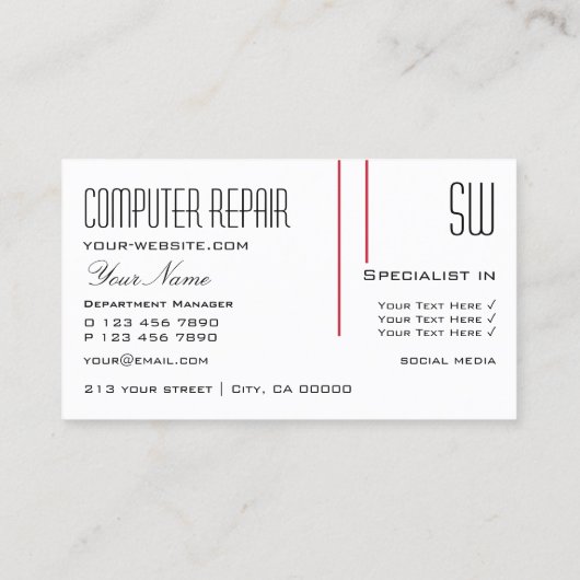 Perzisch Rood en Wit met Initialen Professioneel Visitekaartje (Achterkant)