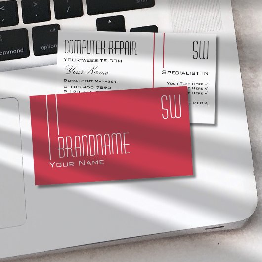 Perzisch Rood en Wit met Initialen Professioneel Visitekaartje