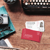 Perzisch Rood Wit met Monogram en Stijlvolle Foto Visitekaartje