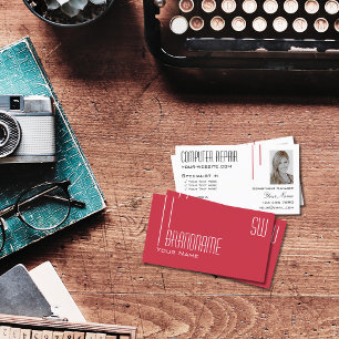 Perzisch Rood Wit met Monogram en Stijlvolle Foto Visitekaartje