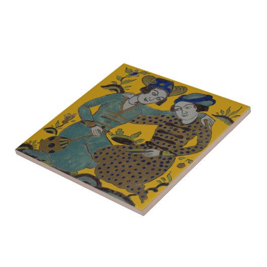 Perzisch Saffron Yellow Two Friends Antiek Repro Tegeltje (Zijkant)