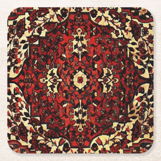Perzisch tapijt, donkerrood en crème kartonnen onderzetters (Voorkant)
