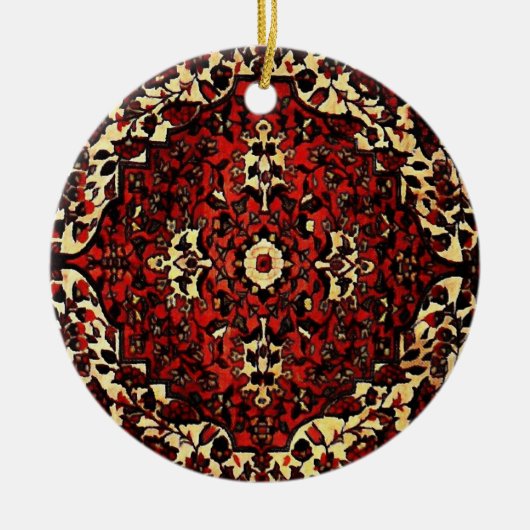 Perzisch tapijt, donkerrood en crème keramisch ornament (Voorkant)