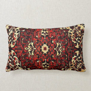 Perzisch tapijt, donkerrood en crème kussen