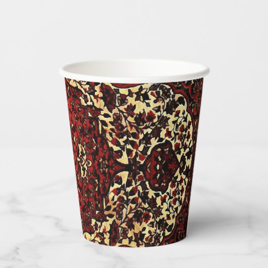 Perzisch tapijt, donkerrood en crème papieren bekers (Achterkant)