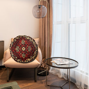 Perzisch tapijt, donkerrood en crème rond kussen