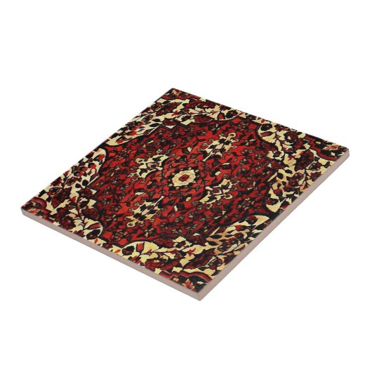 Perzisch tapijt, donkerrood en crème  tegeltje (Zijkant)