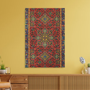 Perzisch Tapijt Kleed Rood Blauw Klassiek Canvas Afdruk