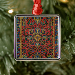Perzisch Tapijt Kleed Rood Blauw Klassiek Metalen Ornament
