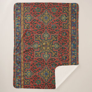 Perzisch Tapijt Kleed Rood Blauw Klassiek Sherpa Deken