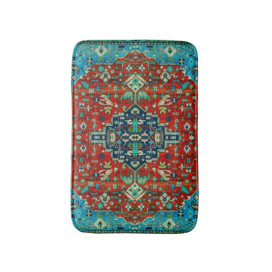 Perzisch tapijt ontwerp in rood & blauw badmat (Voorkant Verticaal)