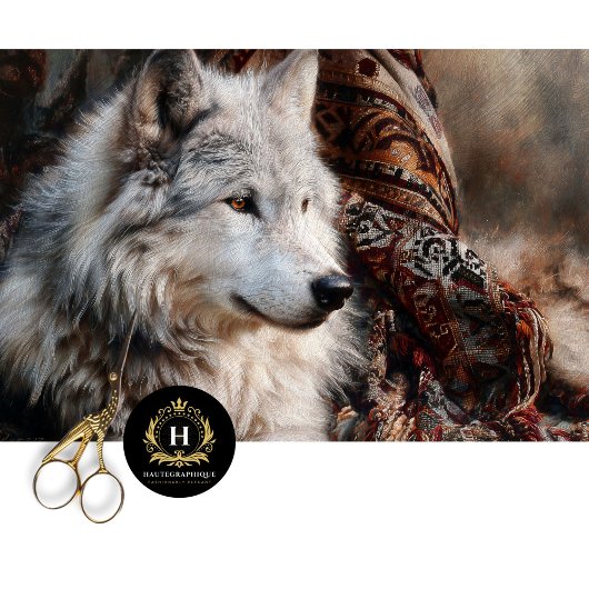 Perzisch Tapijt Portret Witte Wolf Tissuepapier