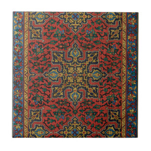 Perzisch Tapijt Vloerkleed Rood Blauw Klassiek Tegeltje