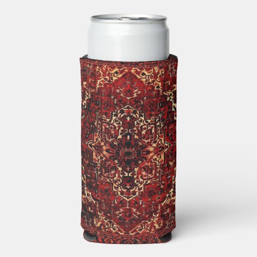 Perzisch tapijtontwerp in donkerrood seltzer blikjeskoeler (Seltzer Voorkant)