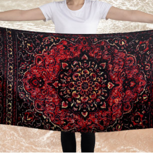 Perzisch tapijtontwerp in roos gekleurd veld strandlaken