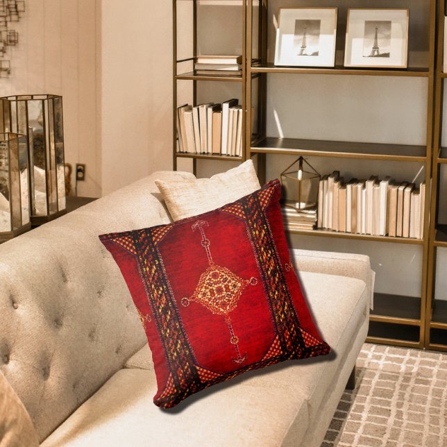 Perzisch tapijtpatroon in donkerrood kussen (Creator heeft geüpload)