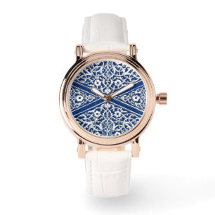 Perzisch tegelpatroon - kobalt blauw en wit horloge