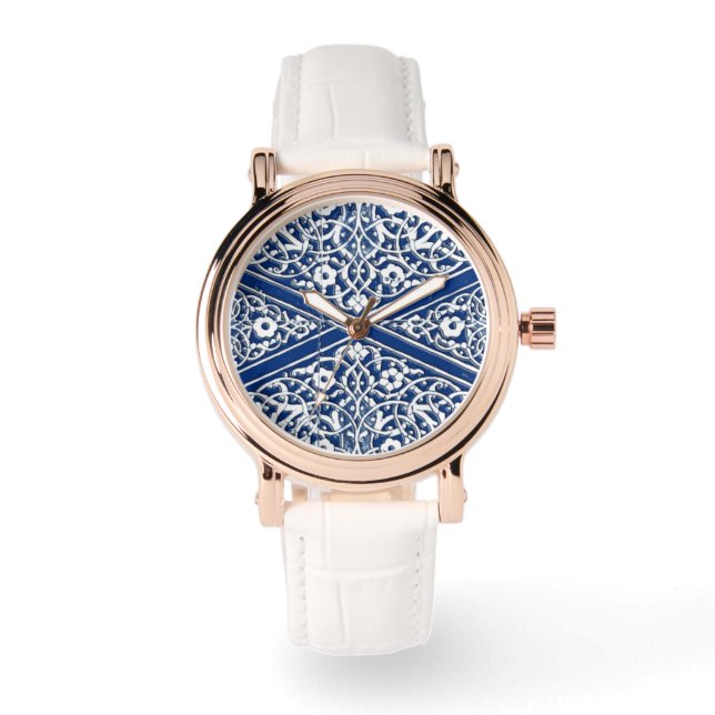 Perzisch tegelpatroon - kobalt blauw en wit horloge (Voorkant)